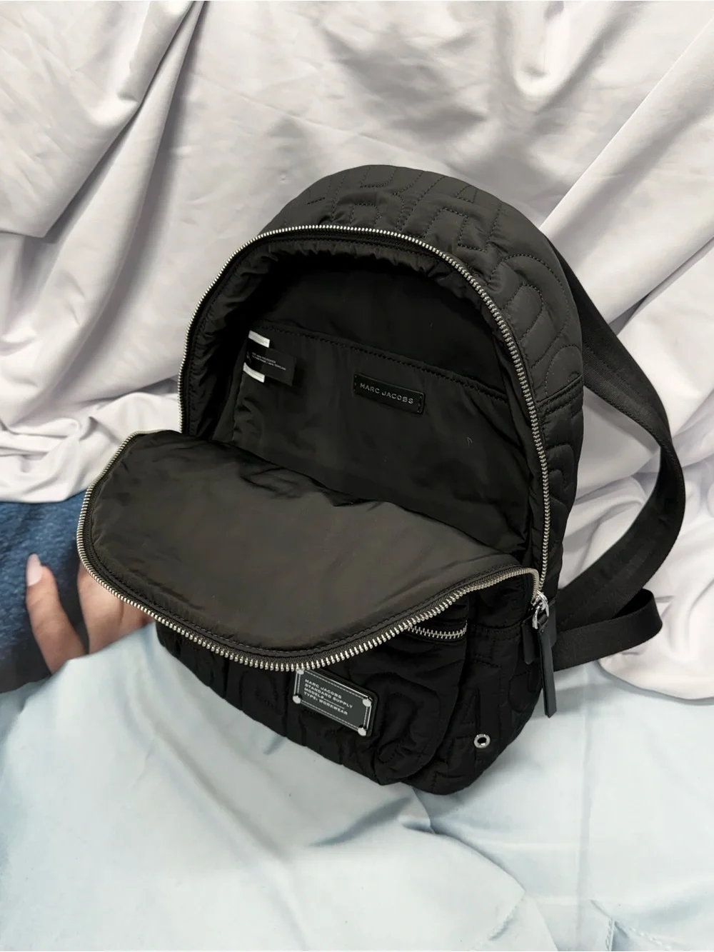 (new+tag) Marc Jacobs Black Quilted Logo Nylon Backpack size 15x11 inch